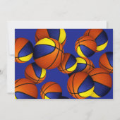 青い金ゴールドチームの色バスケットの子供のパーティー 招待状 (裏面)