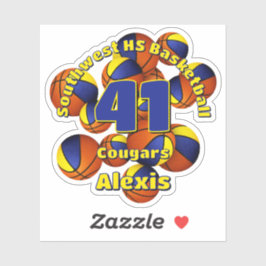 青い金ゴールドチームの色バスケットの子供の名前 シール