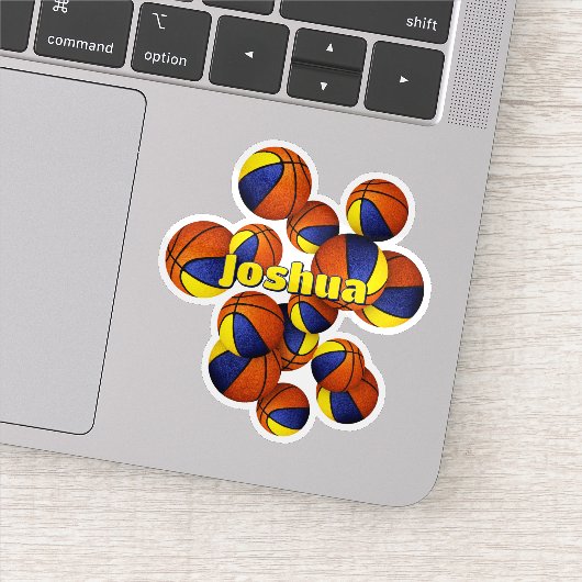 青い金ゴールドチームカラーバスケットボールの子供の名前 シール (詳細)