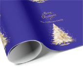 青い金ゴールドツリー雪クリスマス ラッピングペーパー (ロールコーナー)