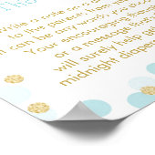 青い金ゴールドドット赤ちゃんシャワーおむつ思考サイン ポスター (角)