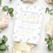 青い金ゴールドハッピー時間バブリーと赤ちゃんシャワー 招待状