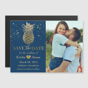 青い金ゴールドパイナップル写真Save the Date Magnet