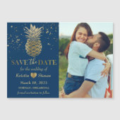 青い金ゴールドパイナップル写真Save the Date Magnet (正面)