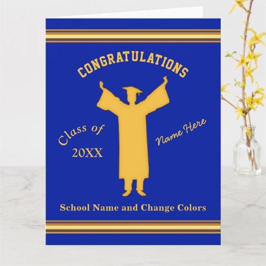 青い金ゴールドパーソナライズされたの卒業カード カード (黄色い花)
