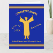 青い金ゴールドパーソナライズされたの卒業カード カード (正面)