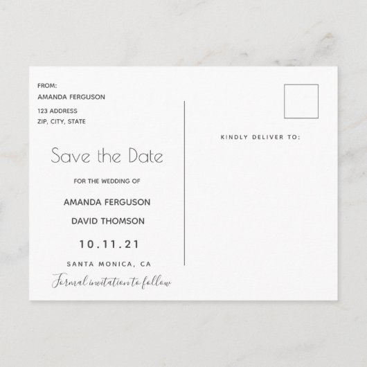 青い金ゴールドフローラ植物結婚式の日付を保存 ポストカード (裏面)