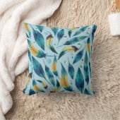 青い金ゴールドボーホフェザーパターン クッション (ブランケット)