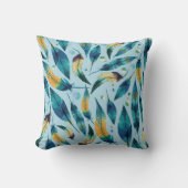 青い金ゴールドボーホフェザーパターン クッション (正面)
