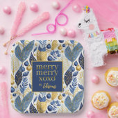 青い金ゴールドメリークリスマスパターン#21 ID1009 ペーパープレート (パーティー)