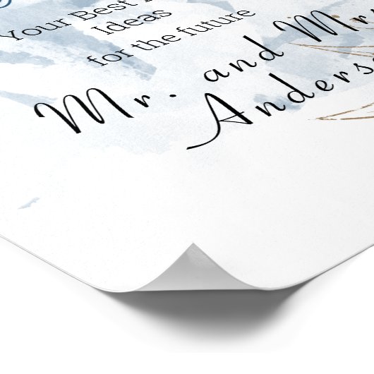 青い金ゴールドモダンエレガントフローラ日付の夜間記号 ポスター (角)