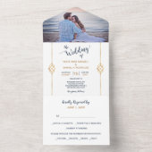 青い金ゴールドモダン写真 オールインワン招待状 (内側)