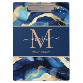 青い金ゴールドモダンMable Monogramスクリプト名クリップ クリップボード