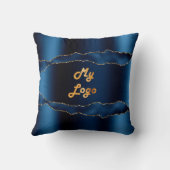 青い金ゴールド大理石の名前ビジネスロゴ クッション (裏面)