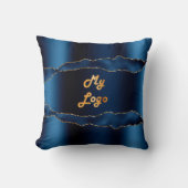 青い金ゴールド大理石の名前ビジネスロゴ クッション (正面)