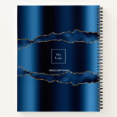 青い金ゴールド大理石の名前ビジネスロゴ ノートブック (裏面)