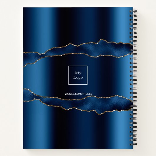 青い金ゴールド大理石の名前ビジネスロゴ ノートブック (裏面)