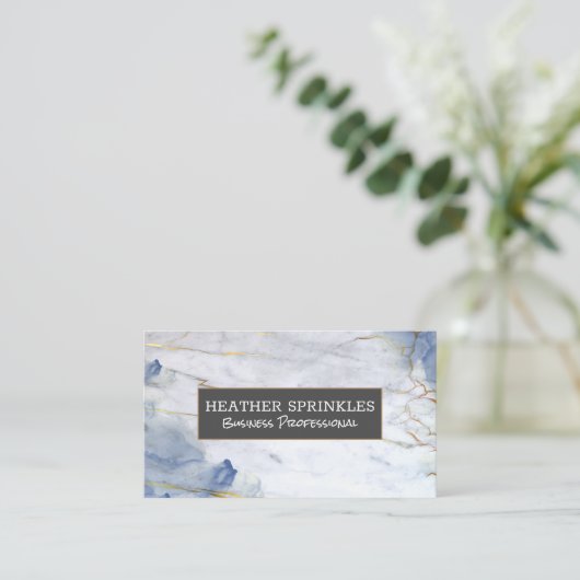 青い金ゴールド大理石の背景 名刺 (スタンド正面)