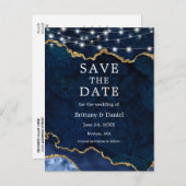 青い金ゴールド大理石のGeodeライト日付を保存 案内ポストカード (正面/裏面)