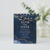 青い金ゴールド大理石のGeodeライト日付を保存 案内ポストカード (スタンド正面)