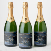 青い金ゴールド大理石カスタムの文字の名前ボトルラベル スパークリングワインラベル (ボトル)