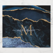 青い金ゴールド大理石カスタムの文字の名前ボトルラベル スパークリングワインラベル (シングルラベル)