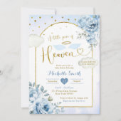 青い金ゴールド小さな天国赤ちゃんシャワー 招待状 (正面)