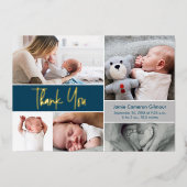 青い金ゴールド手打カスタムち写真赤ちゃんシャワー 箔シーズンカード (正面)