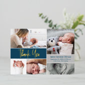 青い金ゴールド手打カスタムち写真赤ちゃんシャワー 箔シーズンカード (立ち正面)