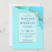 青い金ゴールド抽象芸術信じられないほどの結婚予算 招待状 (正面)