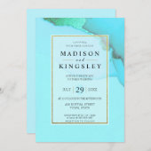 青い金ゴールド抽象芸術信じられないほどの結婚予算 招待状 (正面/裏面)