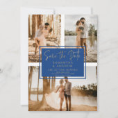 青い金ゴールド日付3フォトグリッドのコラージュを保存 セーブザデート (正面)