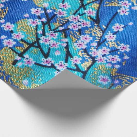 青い金ゴールド日本のさくらんぼの切り離 ラッピングペーパー (角)