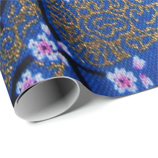 青い金ゴールド日本のさくらんぼの切り離 ラッピングペーパー (ロールコーナー)