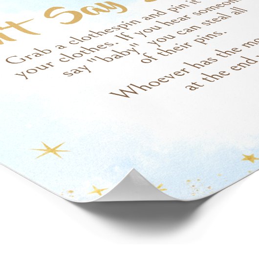 青い金ゴールド月の赤ちゃんシャワー上にベビーと言わない ポスター (角)