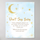 青い金ゴールド月の赤ちゃんシャワー上にベビーと言わない ポスター (正面)