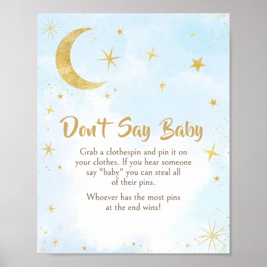青い金ゴールド月の赤ちゃんシャワー上にベビーと言わない ポスター (正面)