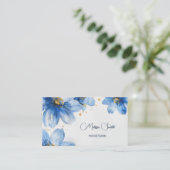 青い金ゴールド水彩花 名刺 (スタンド正面)