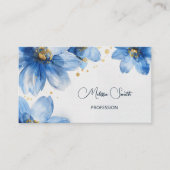青い金ゴールド水彩花 名刺 (正面)