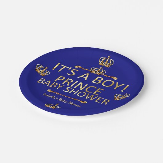 青い金ゴールド王室の王子の赤ちゃん男の子をシャワー ペーパープレート (アングル)
