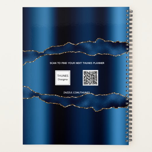 青い金ゴールド瑪瑙の大理石名スクリプト2023 プランナー手帳 (裏面)