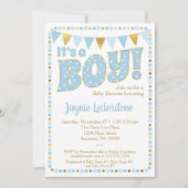 青い金ゴールド男の子の赤ちゃんのシャワー招待状のドット 招待状 (正面)
