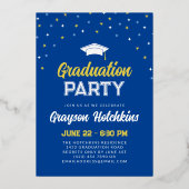 青い金ゴールド祝が大学院写真 箔招待状 (裏面)