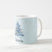青い金ゴールド紙吹雪ドットクリスマスツリー名 コーヒーマグカップ (正面右)
