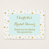 青い金ゴールド紙吹雪ブライダルシャワーメッセージカード (正面)