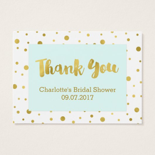 青い金ゴールド紙吹雪ブライダルシャワーメッセージカード (裏面)