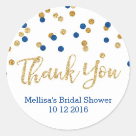 青い金ゴールド紙吹雪ブライダルシャワーメッセージカード ラウンドシール