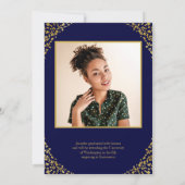 青い金ゴールド紙吹雪写真の卒業発表 招待状 (裏面)