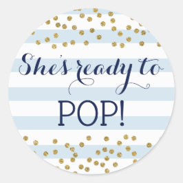 青い金ゴールド紙吹雪男の子のシャワー準備ができてポップ・アートの ラウンドシール