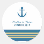 青い金ゴールド航海のいかり結婚式用シール ラウンドシール (正面)